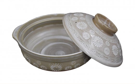 【萬古焼（ばんこやき）】三島土鍋7号 セラミックコーティング加工 内山製陶所 【土鍋 2人用 セラミック 直火用 電子レンジ対応 お手入れ簡単 食洗器対応 三重県 三重 四日市市 四日市 四日市市ふるさと納税 四日市ふるさと納税】 7号