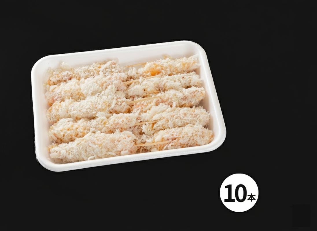 四日市市の名店・焼肉大剛の串カツ。トレイに10本並んだ調理前の状態。
