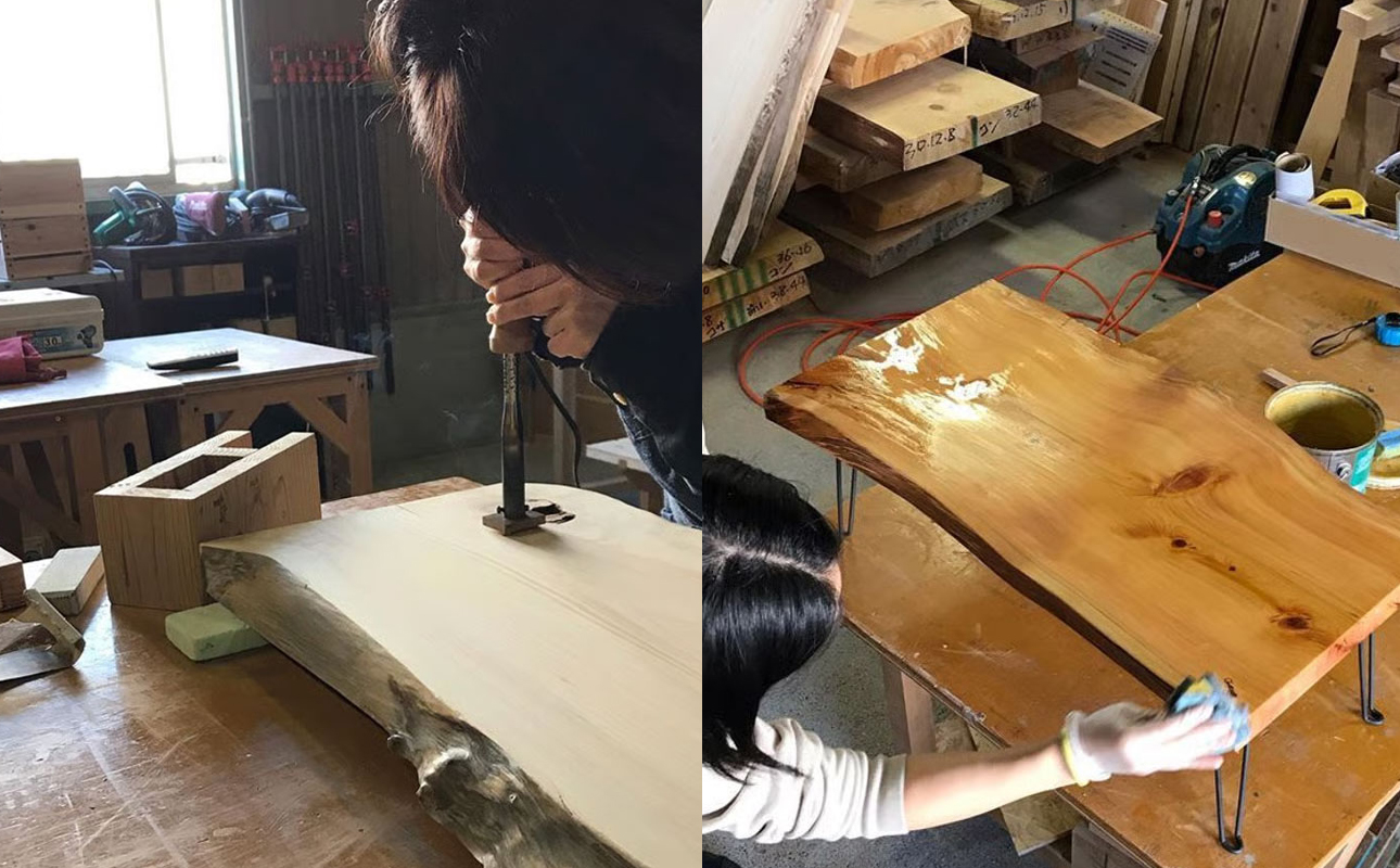 徳川御三家紀州藩の伝統を受け継ぐ三重県 尾鷲(オワセ）ヒノキの一枚板でローテーブルを作るワークショップ Lサイズ 長さ900～1,100×幅250～350×高さ約310㎜【家具 インテリア サイドテーブル リビング 体験 DIY 新婚 思い出 結婚 お祝い ギフト メーカー オーダーメイド 手作り おしゃれ 家族 一人暮らし 新生活 引越し ブルック 三重県 四日市市 ふるさと納税】 L