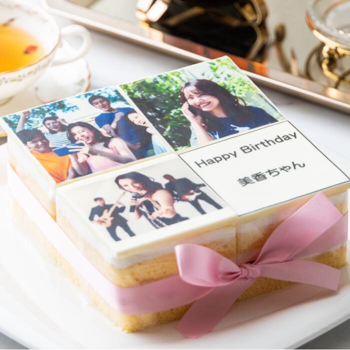 【スイーツ】お気に入りの写真をホワイトチョコにプリント！オリジナルの美味しいケーキを。 4ピース アルバムケーキ（文字なし） 4ピース(文字なし)