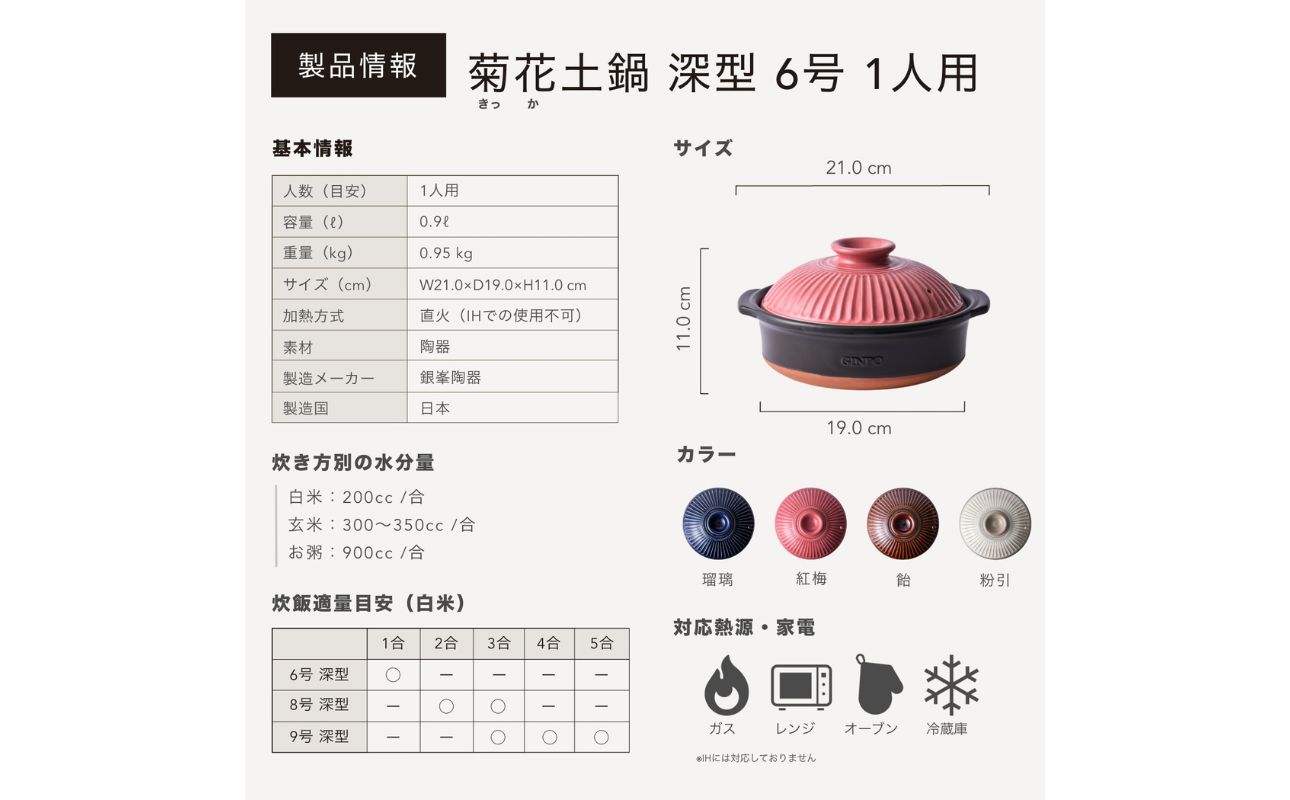 【萬古焼（ばんこやき）】菊花 深型土鍋 6号 カラー：紅梅【一人用、一合、1合、秋、冬、おしゃれ、ご飯、ごはん 、二人用、家族 、5人、料理、贈り物、直火、レンジ、炊飯、鍋、なべ、スープ、煮物、ご自宅、菊花 銀峯 GINPO 三重県 四日市 ふるさと納税】 紅梅 6号