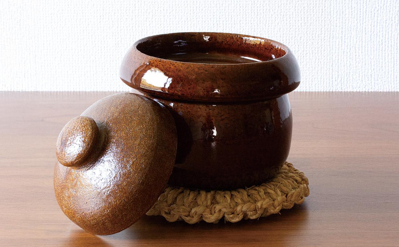【萬古焼（ばんこやき）】きのこごはん鍋　アメ釉 2合