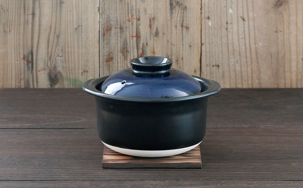 【萬古焼（ばんこやき）】ごはん鍋2合炊　瑠璃釉刷毛目 瑠璃釉刷毛目