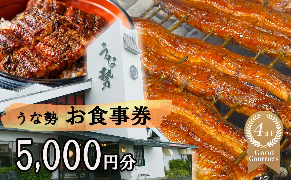 行列のできる人気店のうなぎ　うな勢食事券 5,000円分（500円×10枚）うな勢【 国産 うなぎ 鰻 ウナギ 蒲焼き 蒲焼 たれ タレ コシヒカリ 伊賀米 お食事券 ギフト券 プレゼント 三重県県 四日市市】 お食事券 5,000円