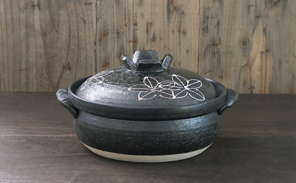 【萬古焼（ばんこやき）】一珍フラワー 8号セラミック加工IH直火両用土鍋　スズ木【2～3人用 IH可 直火可 鍋 土鍋 8号 セラミック キッチン雑貨 三重県 四日市市】 8号