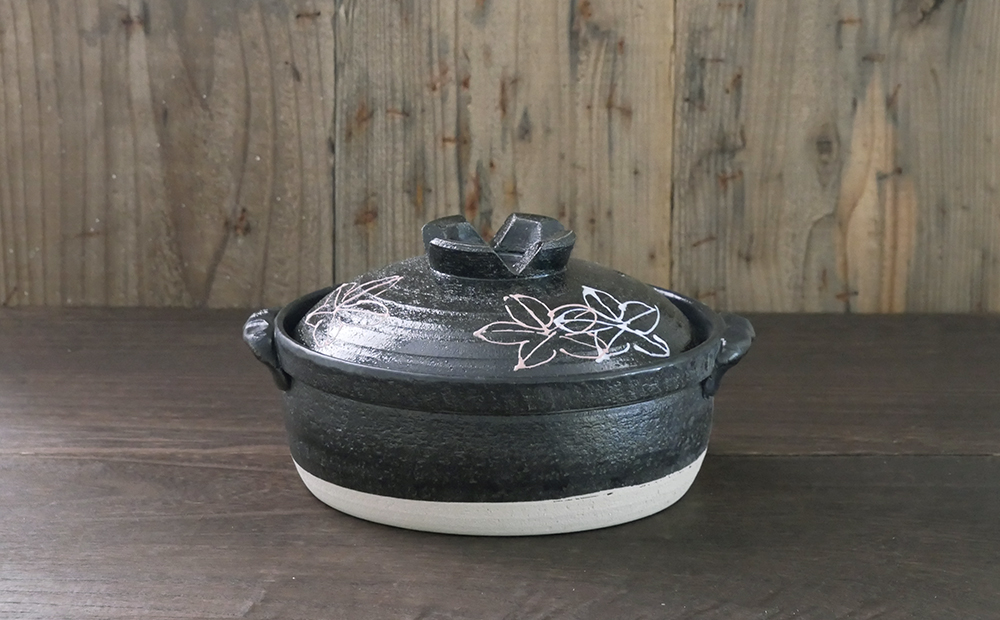 【萬古焼（ばんこやき）】一珍フラワー 7号セラミック加工IH直火両用土鍋　スズ木【1～2人用 IH可 直火可 鍋 土鍋 7号 セラミック キッチン雑貨 三重県 四日市市】 7号