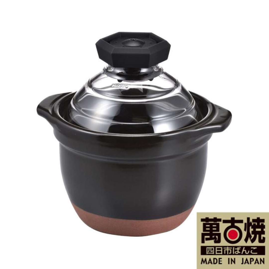 【萬古焼（ばんこやき）】フタがガラスのご飯釜1～2合炊き　HARIO　ハリオ 1～2合炊き
