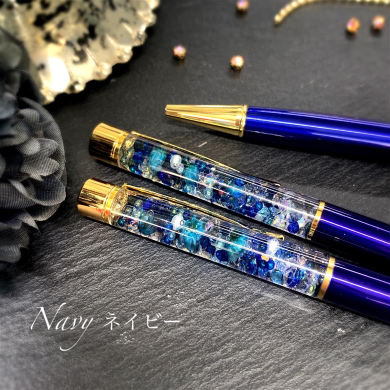 ハーバリウムボールペン『夜景』替え芯付き　ケースラッピング　ネイビー ネイビー
