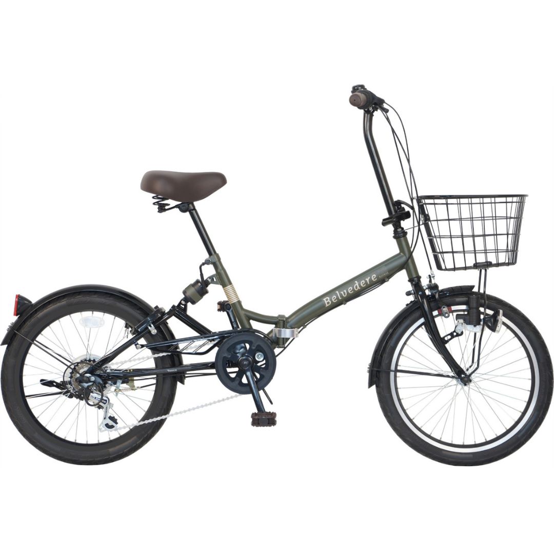 パンクしない折り畳み自転車２０インチ６段変速Ｒサス付　カーキ カーキ