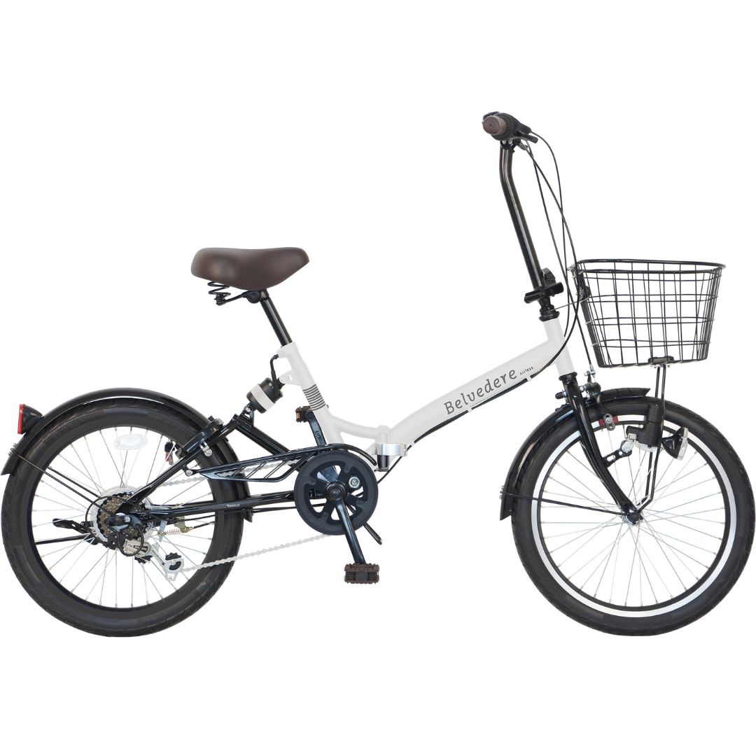 パンクしない折り畳み自転車２０インチ６段変速Ｒサス付　ホワイト ホワイト