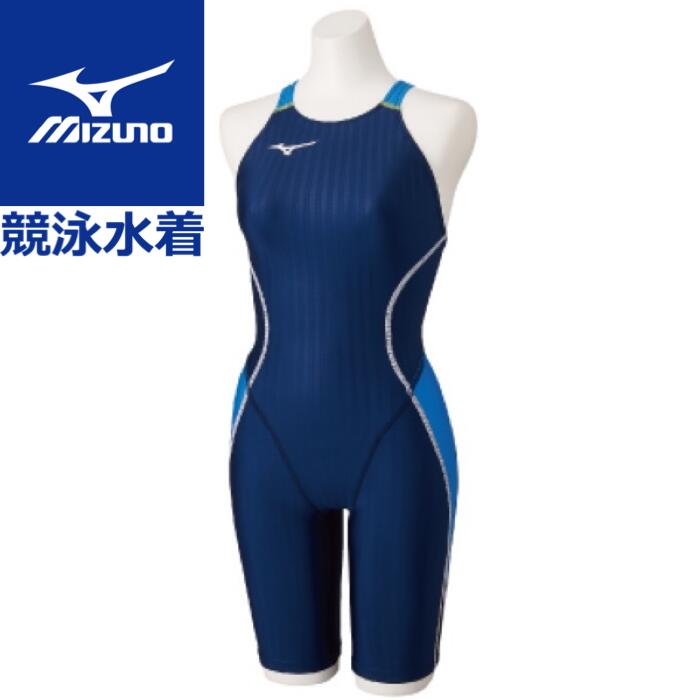 ミズノ　12競泳レース水着STREAM ACE（ウィメンズハーフスーツジュニアサイズ）ネイビー×ライトブルー　サイズ：１４０（ジュニア） １４（ジュニア）