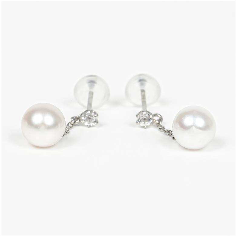 1788　プラチナあこや本真珠ピアス　ホワイトトパーズ プラチナ ピアス あこや真珠 本真珠 伊勢志摩　伊勢市 アクセサリー フォーマル カジュアル ジュエリー ホワイトトパーズ 揺れる かわいい ギフト