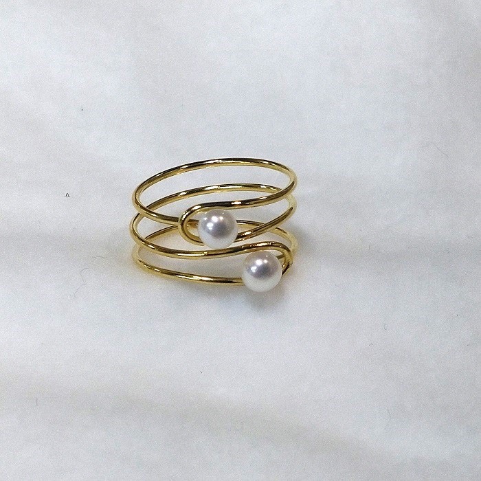 1792 リング・ダブルパール（ボタン）金色　真珠 指輪 アクセサリー 母の日のプレゼント キュートなリング カジュアルアクセサリー 装飾品 オシャレアイテム クリスマスプレゼント 淡水パール 愉しい贈り物 ポピュラーアクセサリー 自分へのご褒美 ピッタリフィット