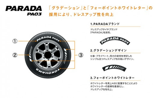 1193【ヨコハマタイヤ】ドレスアップタイヤ　バン・小型トラック用 PARADA（パラダ） PA03 215/65R16C 109/107S 2本セット