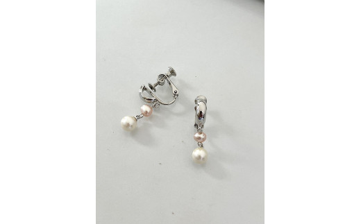 1360 二見結ひ　シルバーイヤリング（あこや真珠6.0mm、淡水真珠4.0mm）16　シルバー　二見　夫婦岩　あこや真珠　ギフト　プレゼント　普段使い