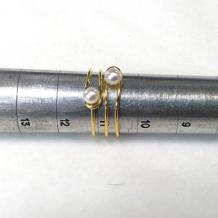 1792 リング・ダブルパール（ボタン）金色　真珠 指輪 アクセサリー 母の日のプレゼント キュートなリング カジュアルアクセサリー 装飾品 オシャレアイテム クリスマスプレゼント 淡水パール 愉しい贈り物 ポピュラーアクセサリー 自分へのご褒美 ピッタリフィット