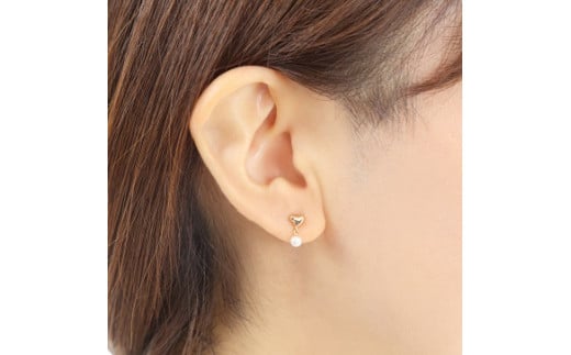 709　K18PGあこや本真珠ピアス　ハート　3mmUP