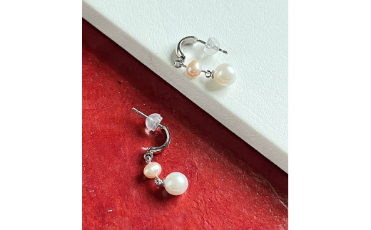 1368 二見結ひ　シルバーピアス（あこや真珠6.0mm、淡水真珠4.0mm）17　シルバー　二見　夫婦岩　あこや真珠　ギフト　プレゼント　普段使い