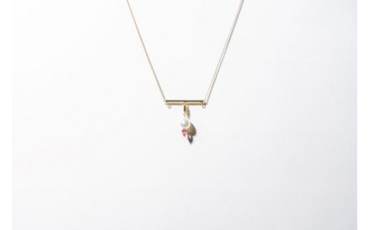 1261【mini bar】K18YGアコヤホワイトパールピンクトルマリンネックレス