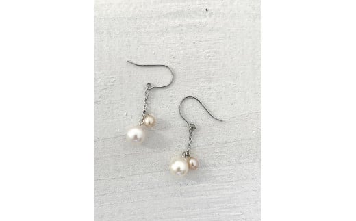 1354 二見結ひ　真鍮ピアス（あこや真珠6.0mm、淡水真珠3.0mm）08　真鍮　二見　夫婦岩　あこや真珠　ギフト　プレゼント　普段使い