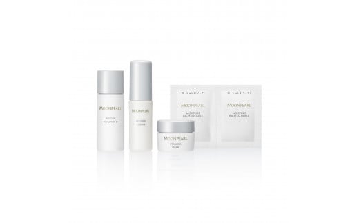 1405ムーンパール　トライアルセット　ミキモトグループ 御木本製薬 老舗化粧品会社 ムーンパール スキンケア 伊勢製造 伊勢志摩産真珠成分（保湿成分） 伊勢の水 超純水 保湿 基本3アイテム ローション 美容液 クリーム トライアル 無香料 無着色 アレルギーテスト済み パラベンフリー 2週間試せる ローションⅡ30mL エッセンス11mL クリーム8g