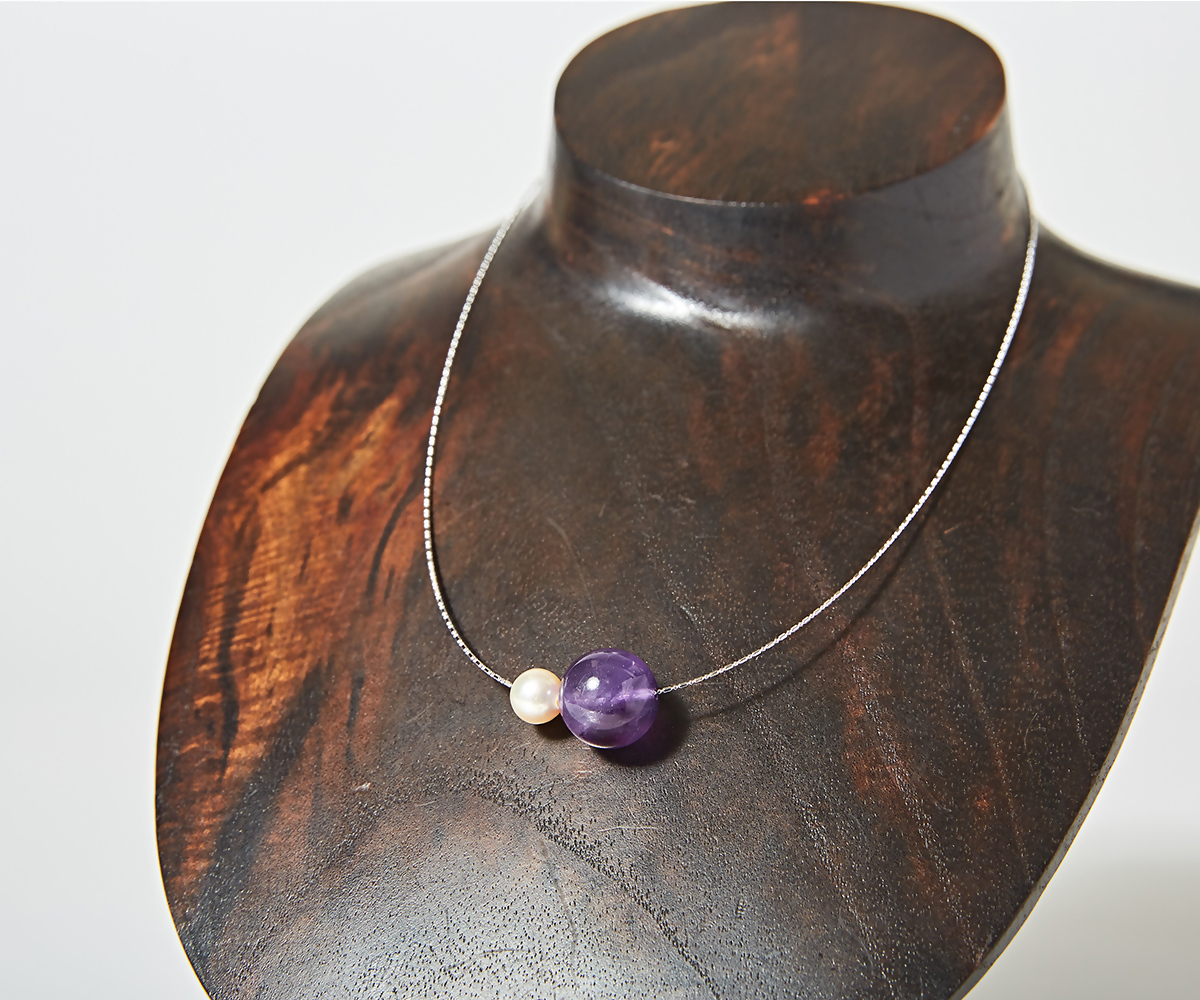 1899 OMAMORI JEWELRY あこや真珠8mm 夫婦岩チョーカーSV925 紫水晶・アメジスト　伊勢とこわかや OMAMOTIJEWELRY 真珠 夫婦岩チョーカー お守り あこや真珠 8mm玉　天然石