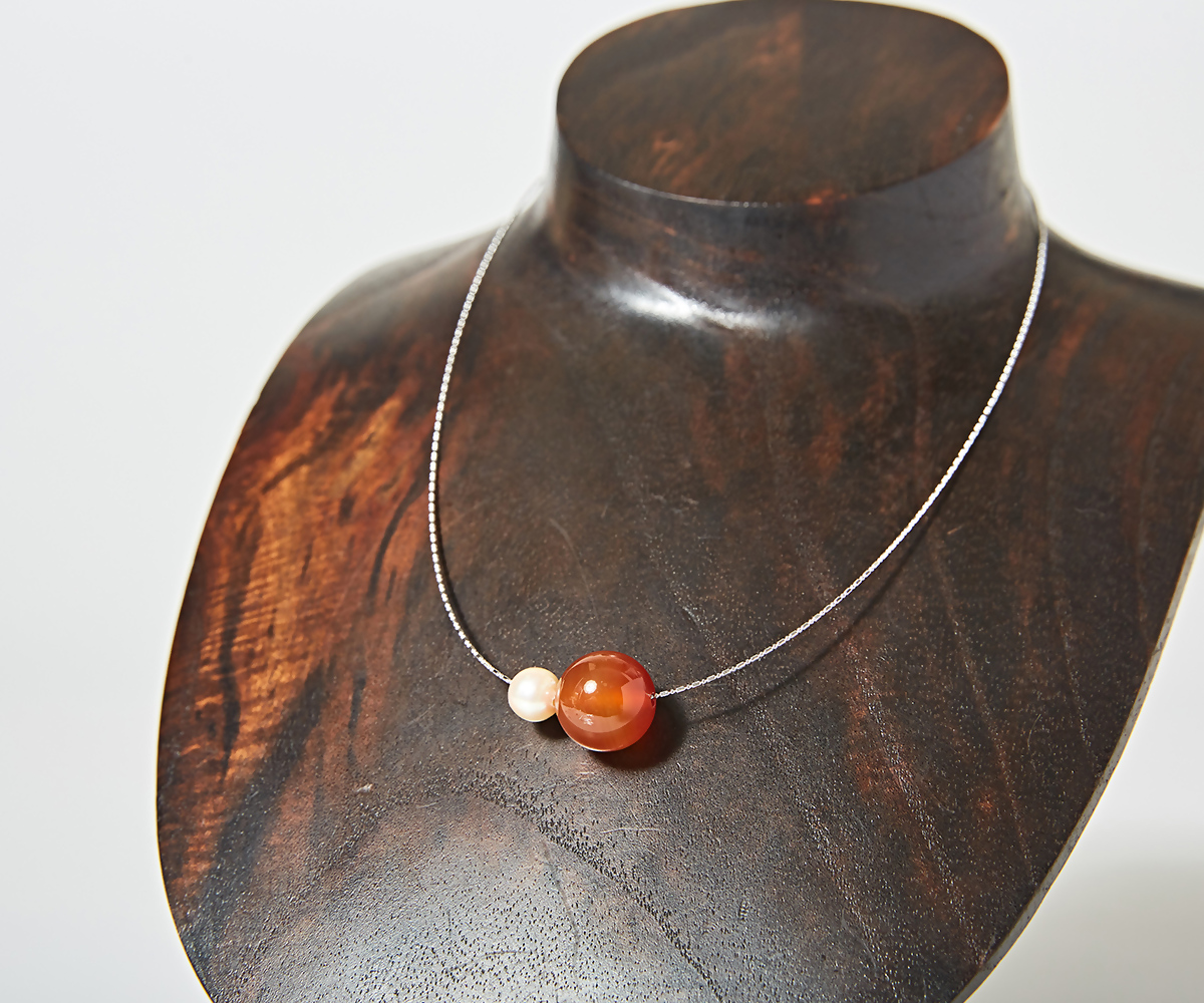 1900 OMAMORI JEWELRY あこや真珠8mm 夫婦岩チョーカーSV925 紅玉髄・カーネリアン 伊勢とこわかや OMAMOTIJEWELRY 真珠 夫婦岩チョーカー お守り あこや真珠 8mm玉　天然石