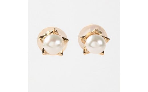 710　K18YGあこや本真珠ピアス　星　3mmUP