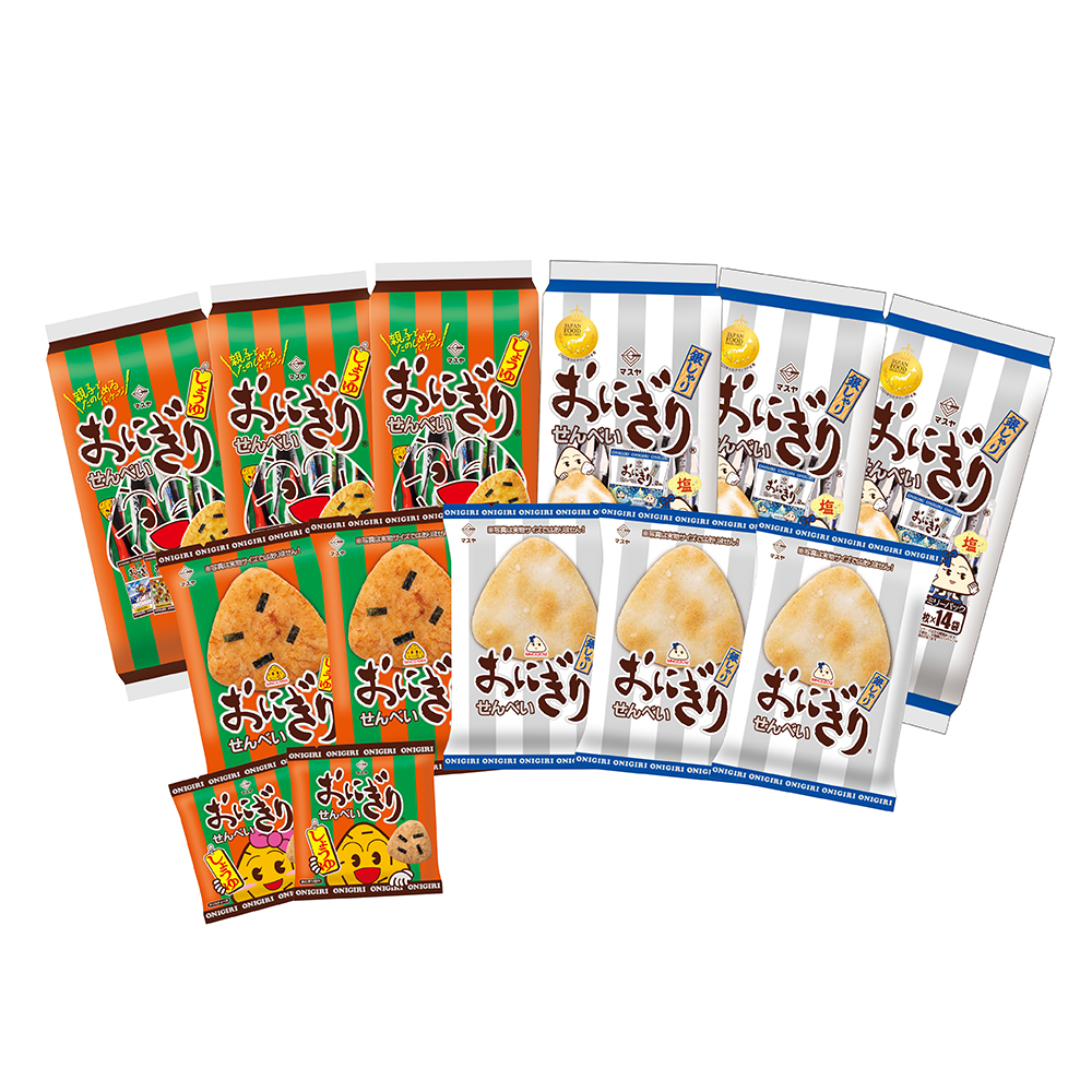 853　おにぎりせんべいしょうゆ&銀しゃりセット　マスヤ　おにせん　ロングセラー　せんべい　米菓　菓子　おやつ　駄菓子　醤油　しょうゆ　塩　しお　2種類　食べ比べ