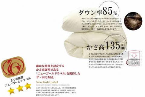 【10-64】ザ・羽毛布団 ニューゴールドラベル クイーン 210×210cm ホワイトダックダウン85％ 日本羽毛製品協同組合 品質推奨ラベル付き 羽毛 掛け布団 立体キルト【251-000007-
