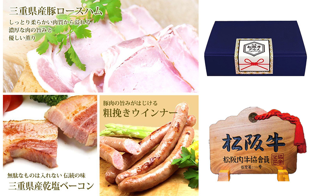 松阪牛グルメハンバーグと三重ハムのセット＜ギフトボックス入り＞ハム ソーセージ ベーコン 詰め合わせ