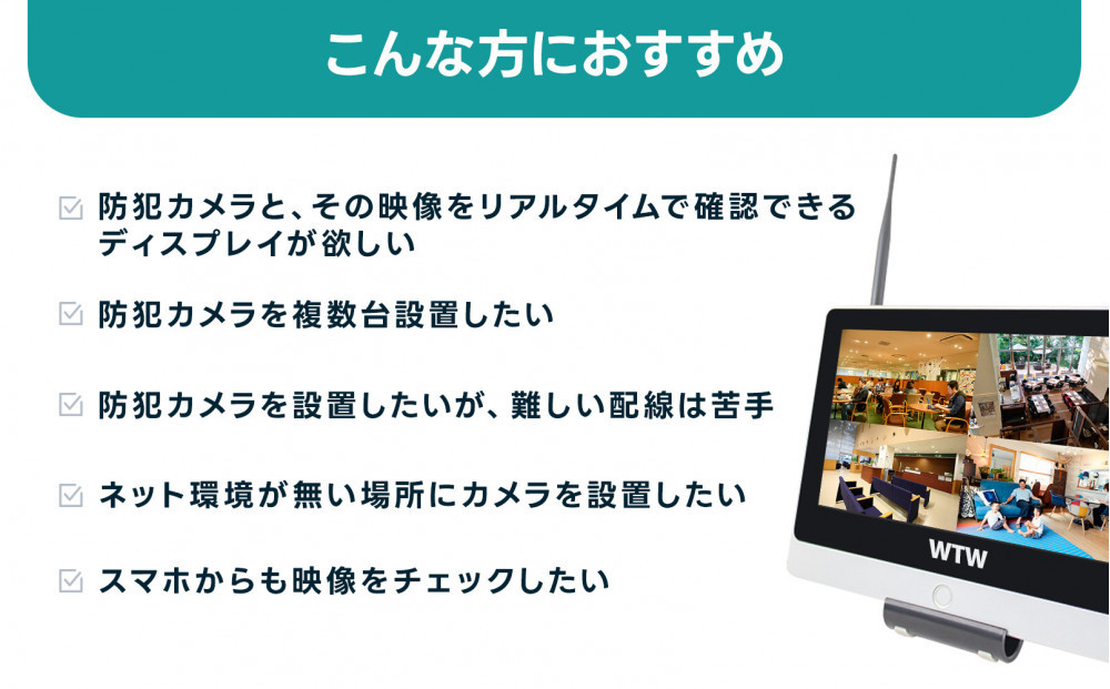 Par12インチ液晶録画装置2TB&監視・300万画素防犯カメラ4台セット 屋外