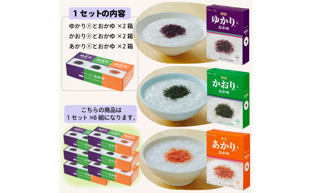 【3年保存】 長期保存食 三島のゆかり(R)・かおり(R)・あかり(R)とおかゆ  1ケース(6箱セット×6組) 非常食 保存食 備蓄食 防災 防災用品 パウチ 備蓄 災害対応食 食品 災害食 防災用
