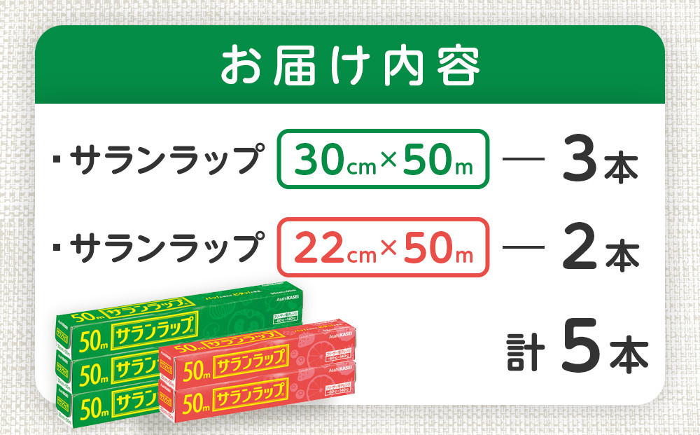 サランラップ2種セット計5本 〈30cm×50m 3本〉〈22cm×50m 2本〉