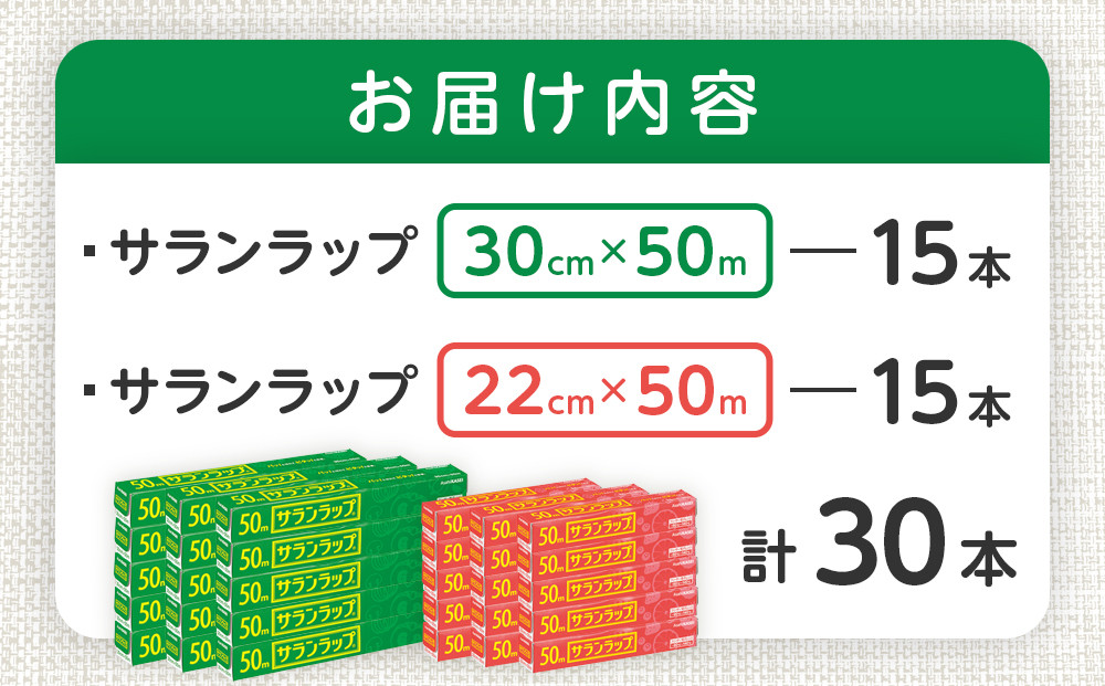 サランラップ2種セット計30本　《30cm×50m　15本》《22cm×50m　15本》