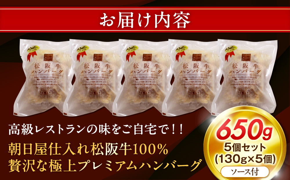 松阪牛100％ハンバーグ　５個セット