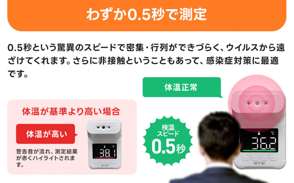 非接触式体表面温度計 スタンド付き たいおん君 WTW-IPWS1460TG