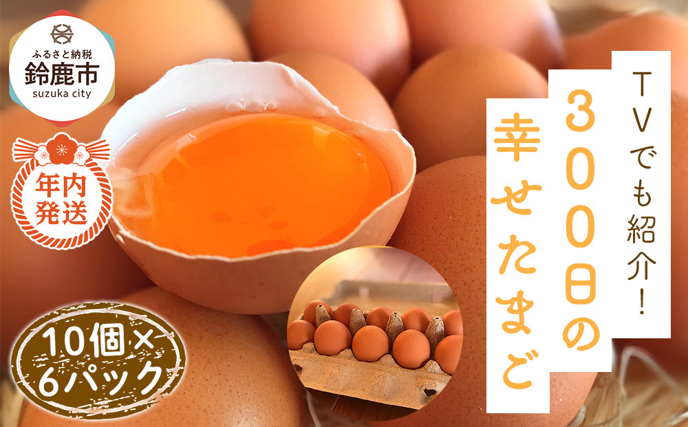 【12/15までの申込で年内にお届け！】＜TVでも紹介！＞鈴鹿市の「300日の幸せたまご」 10個×6パック