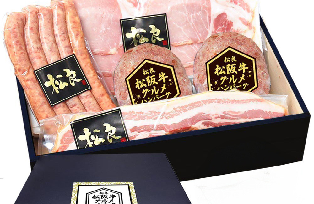 松阪牛グルメハンバーグと三重ハムのセット＜ギフトボックス入り＞ハム ソーセージ ベーコン 詰め合わせ
