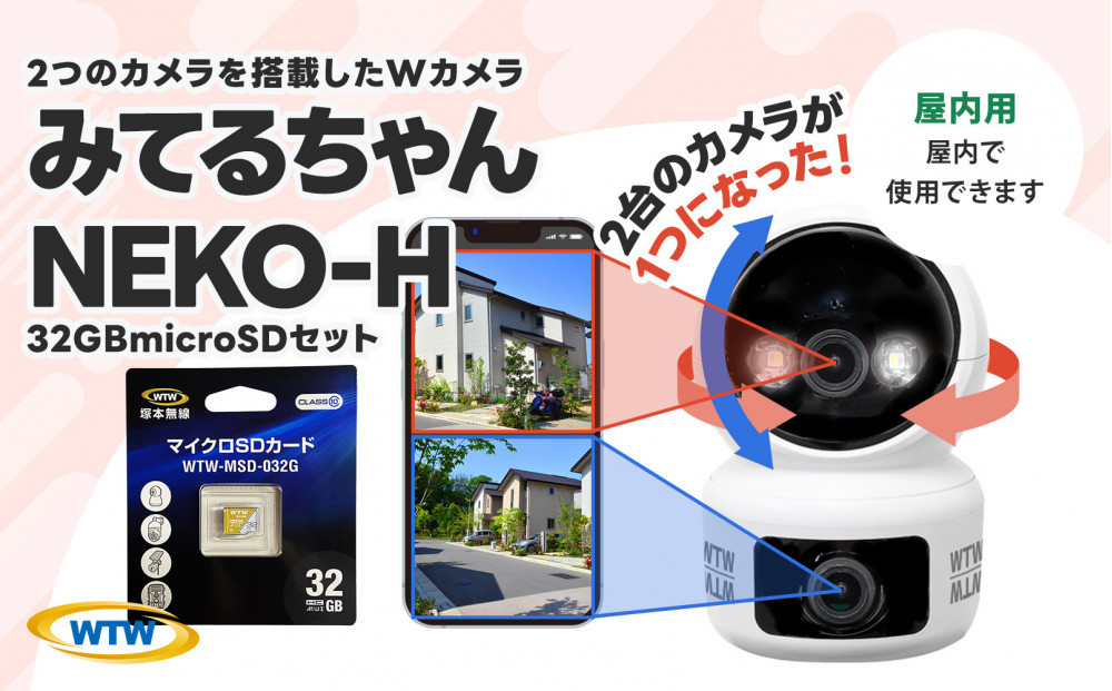 見守りペットカメラ 監視・防犯カメラ みてるちゃんシリーズ NEKO-H 32GBMicroSD付