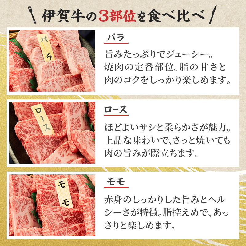 伊賀忍者ビーフ【伊賀牛】焼肉用3種600g（ロース200g,モモ200g,バラ200g）