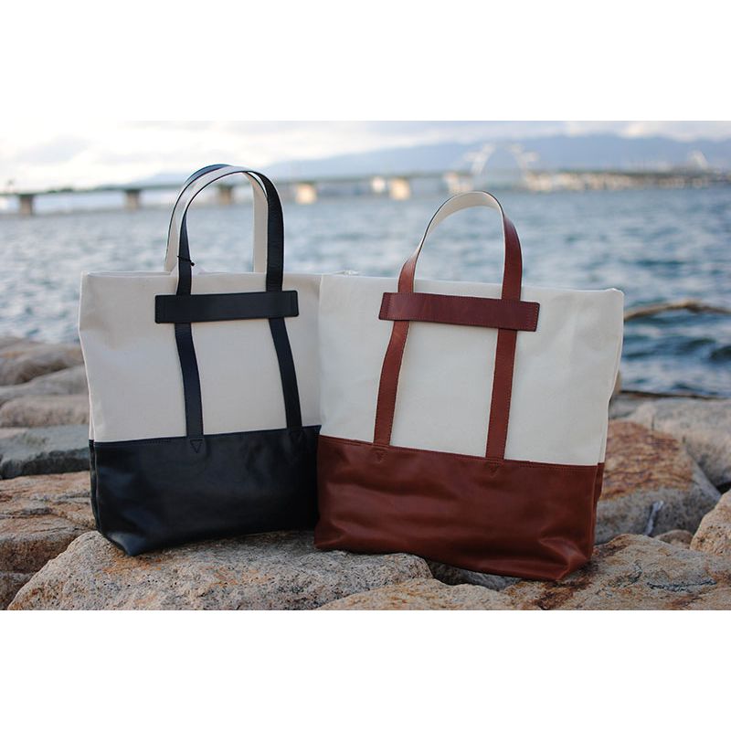 レディース　国産　キャンバストートバッグ　7M7-1046（ナチュラル×レッド）