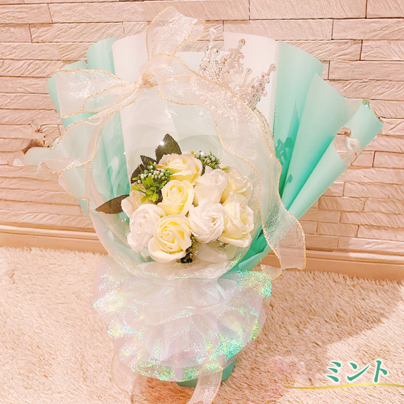 バルーンフラワー　ブーケタイプ　ティアラ付　メッセージ　【Congratulations】 ホワイト