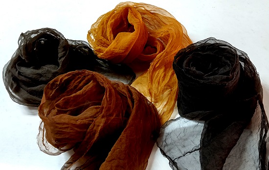 熊野番茶染め　シルクオーガンジースカーフ　こげ茶色（銅媒染）【mrm0111】