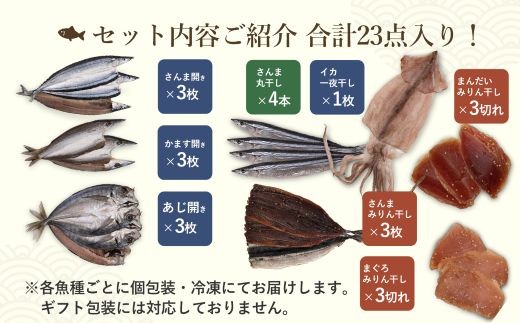 干物 詰め合わせ 8種 23点 食べ比べ 干物 ひもの あじ開き さんま開き かます開き さんまみりん干 さんま丸干 いか一夜干し 鮪みりん干 まんだいみりん干 松屋水産 三重県熊野市【mtys0003】