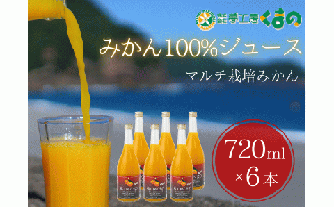 糖度12度以上【 マルチ栽培 みかん ストレートジュース 6本 】720ml×6本 段ボール箱 温州 みかん 100% オレンジジュース ご自宅用 子供 三重県 熊野市【kmkn0077】