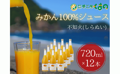 みかんジュース 「糖度14度以上【不知火（しらぬい）ストレートジュース】720ml×12本 段ボール箱 みかん 100% オレンジジュース  ご自宅用 子供 三重県 熊野市【kmkn0091】