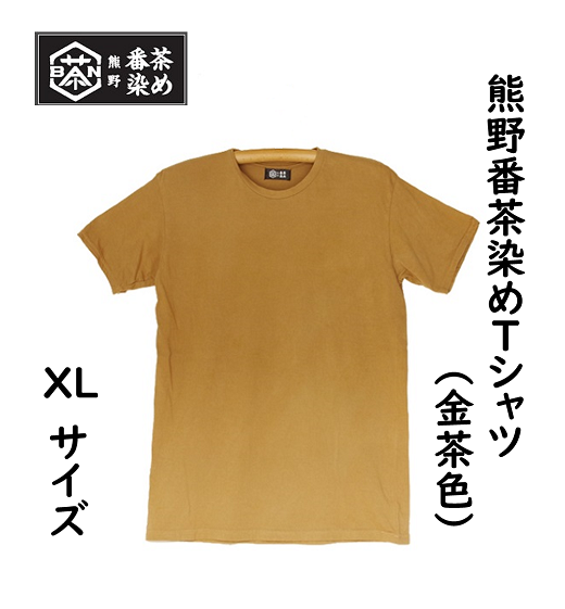 熊野番茶染め　Ｔシャツ　金茶色（チタン媒染）（XLサイズ）【mrm0114-4】
