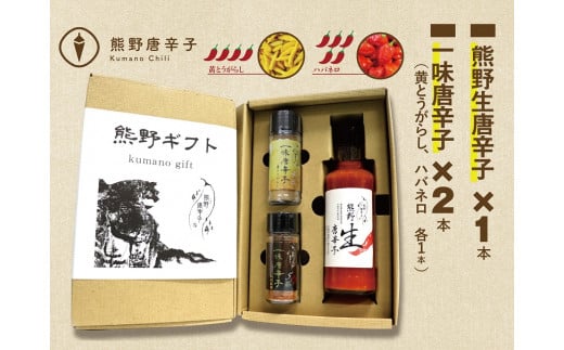 <テレビで紹介されました> 熊野唐辛子ギフト⑲（一味唐辛子（黄とうがらし）１本+一味唐辛子（ハバネロ）１本＋生唐辛子）　 希少 国産唐辛子【kmng0012】