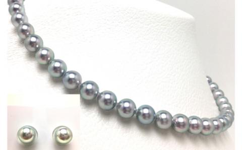 老舗の真珠専門店・高品質アコヤ真珠ブルーネックレスセット7.5～8.0ミリ（イヤリングセット） / あこや ネックレス 真珠 伊勢志摩 志摩 ギフト パール 母の日 記念 冠婚葬祭 〔500-17〕